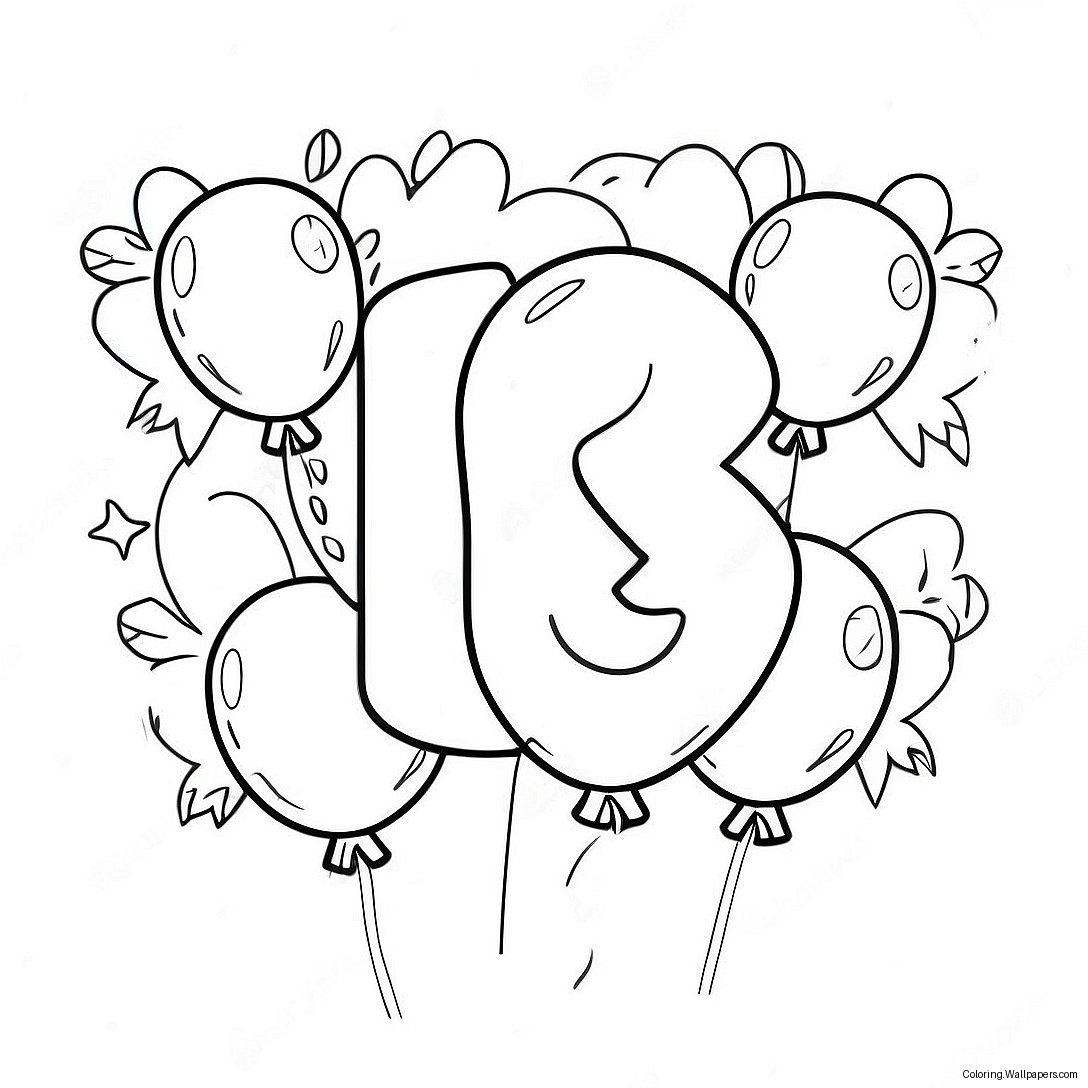 Colorful Number 18 With Balloons Coloring Page 38681