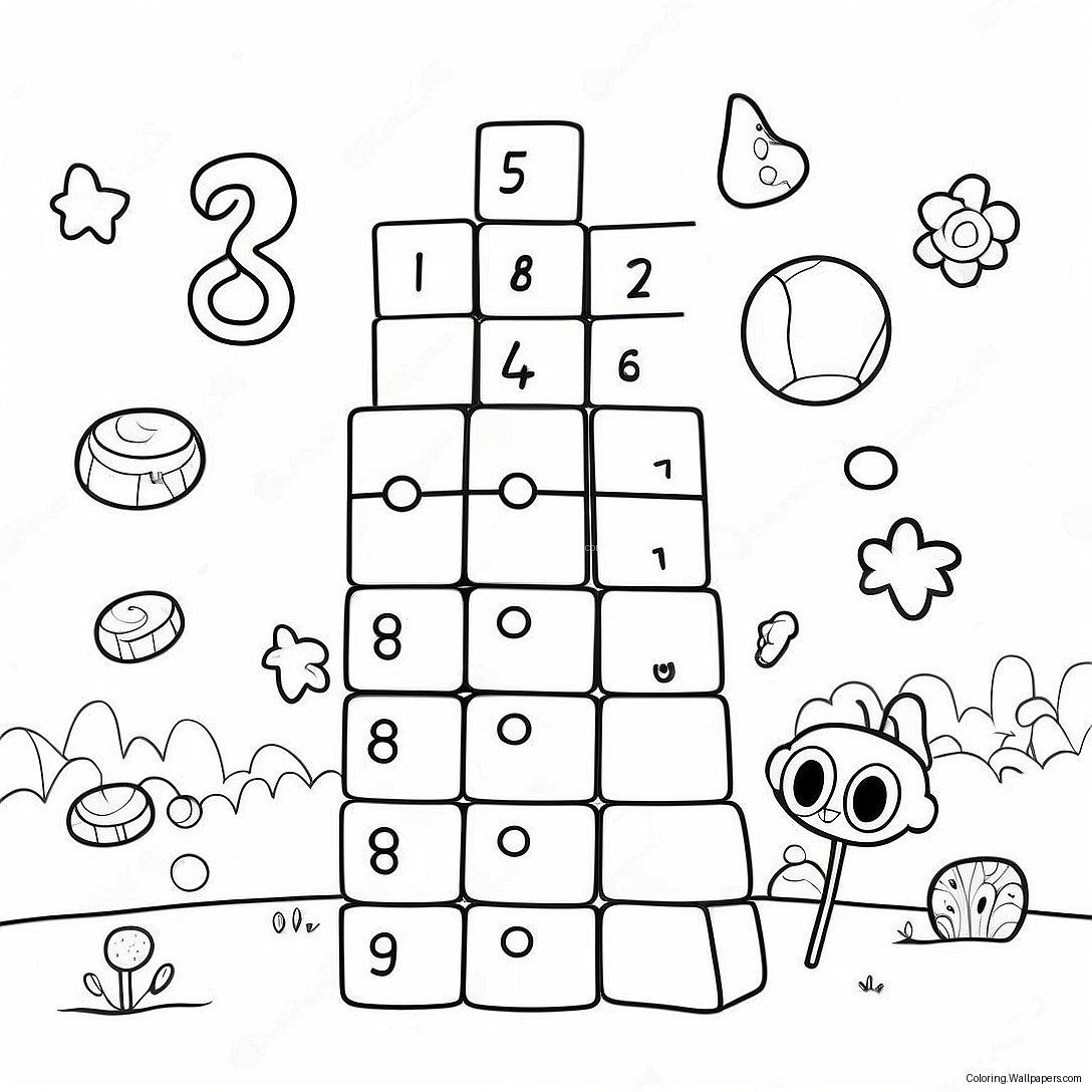 Colorful Numberblocks 8 In A Fun Scene Coloring Page 52753