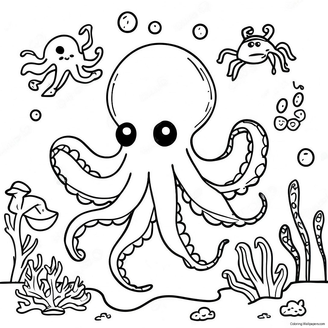 Colorful Octopus Swimming In Coral Reef Coloring Page 52317