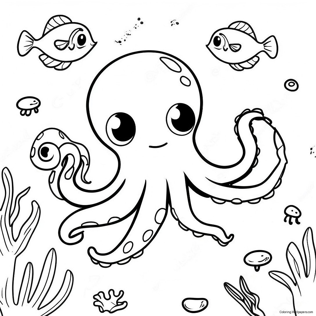 Colorful Octopus Swimming In Coral Reef Coloring Page 52318