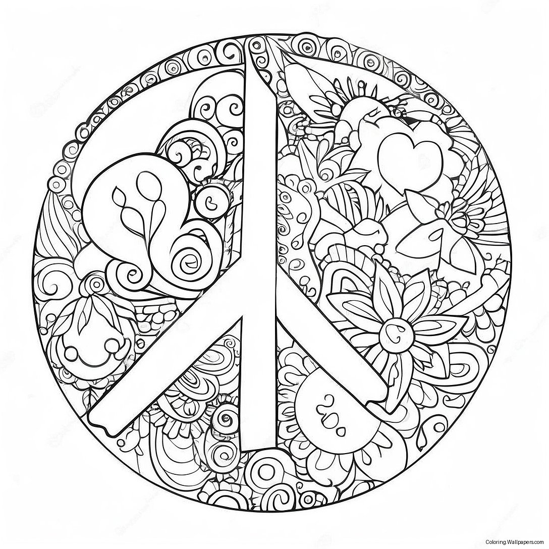 Colorful Peace Symbols Coloring Page 44419