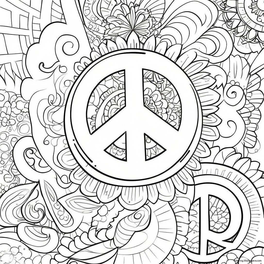 Colorful Peace Symbols Coloring Page 44420