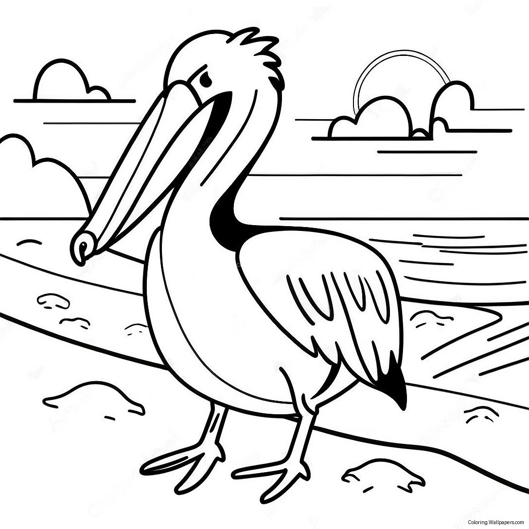 Colorful Pelican On The Beach Coloring Page 35626