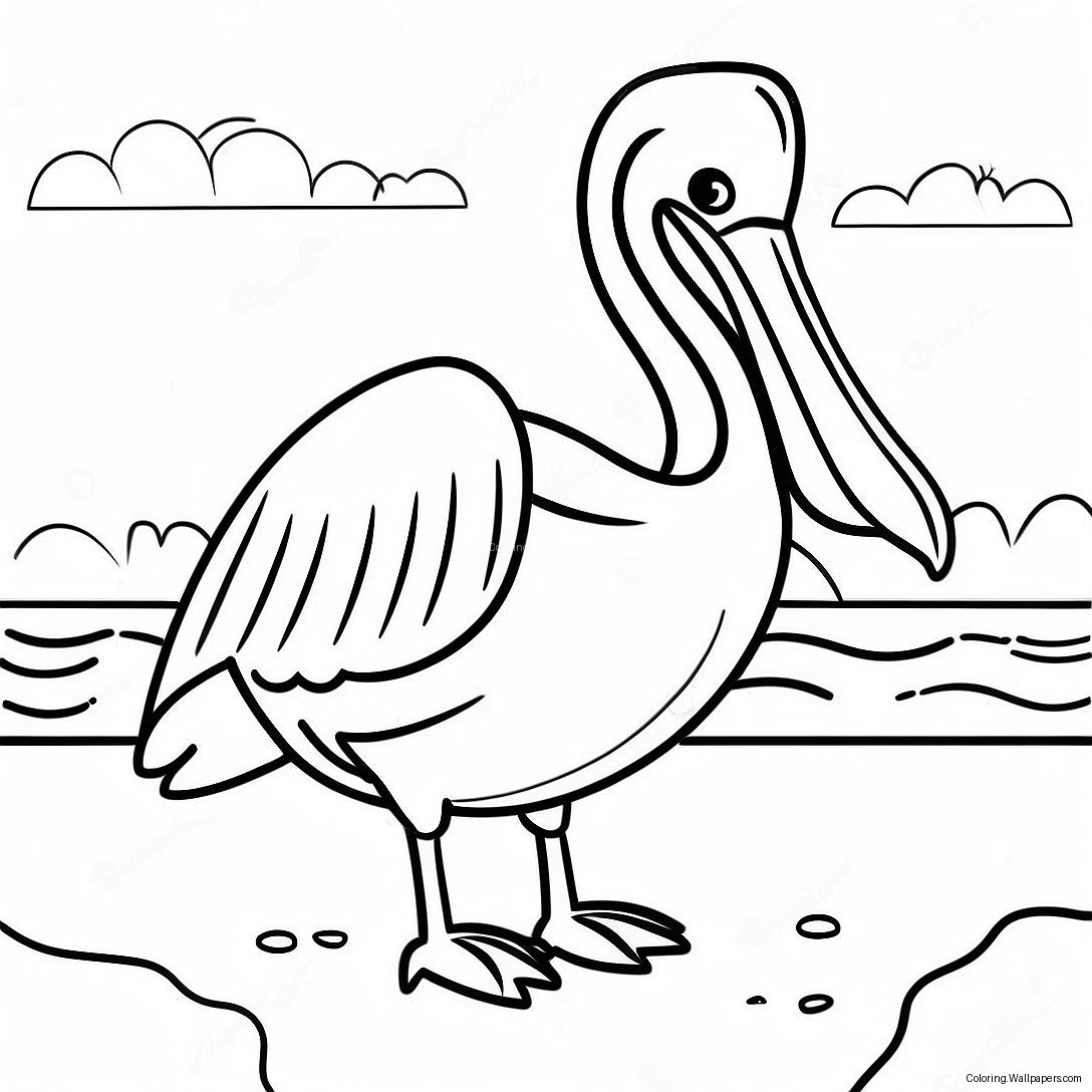 Colorful Pelican On The Beach Coloring Page 35628