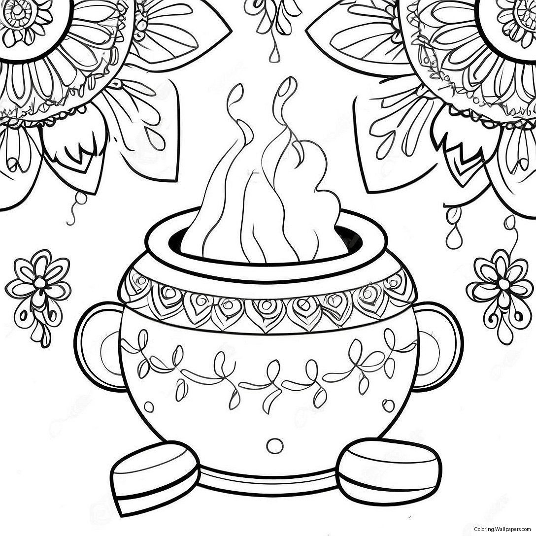 Colorful Pongal Pot Coloring Page 56051