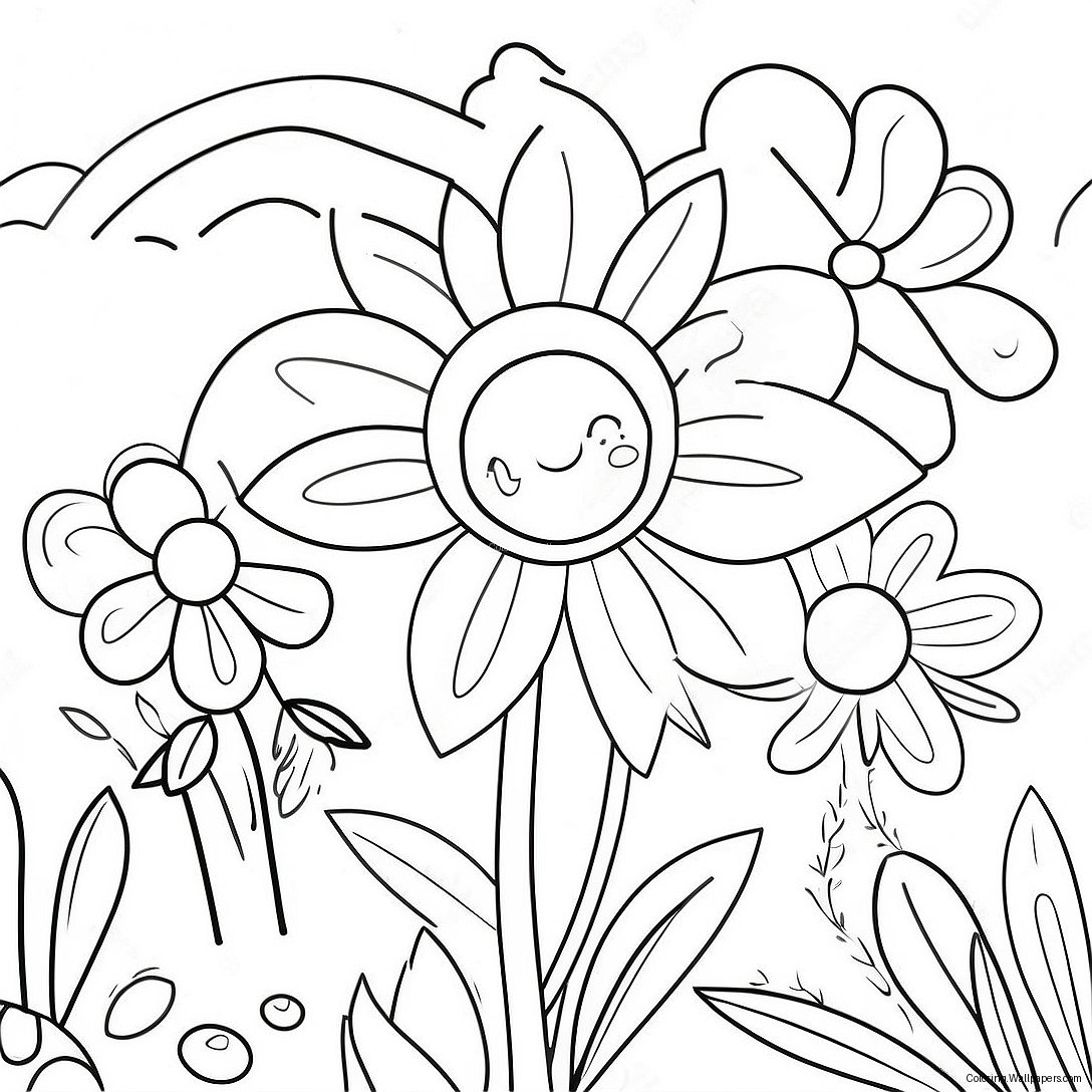 Colorful Preppy Flower Garden Coloring Page 38806