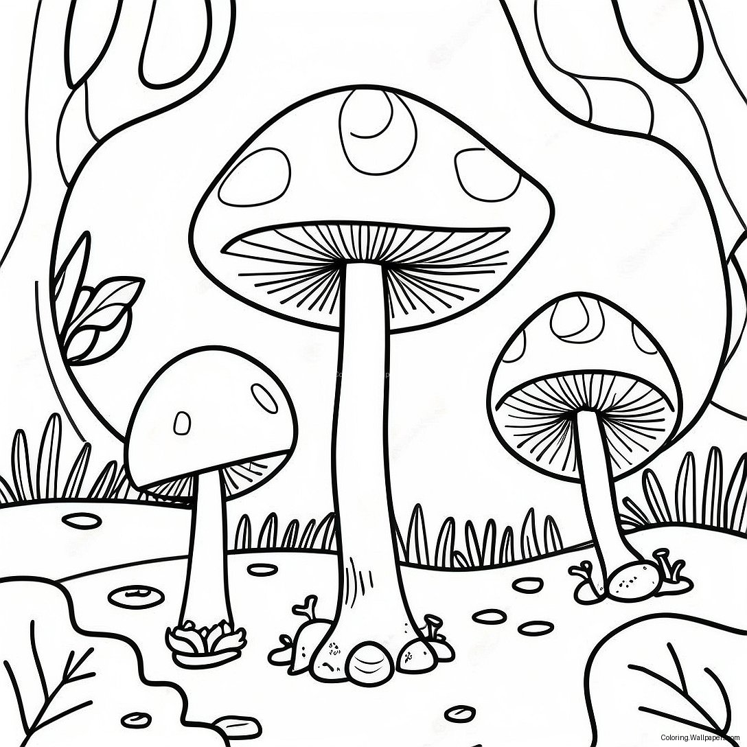 Colorful Psychedelic Mushroom Forest Coloring Page 7089