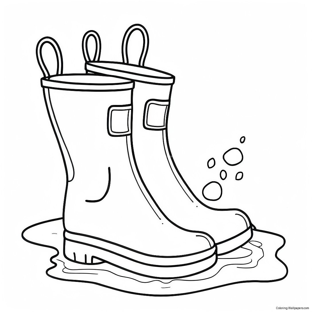 Colorful Rain Boots In Puddle Coloring Page 34655