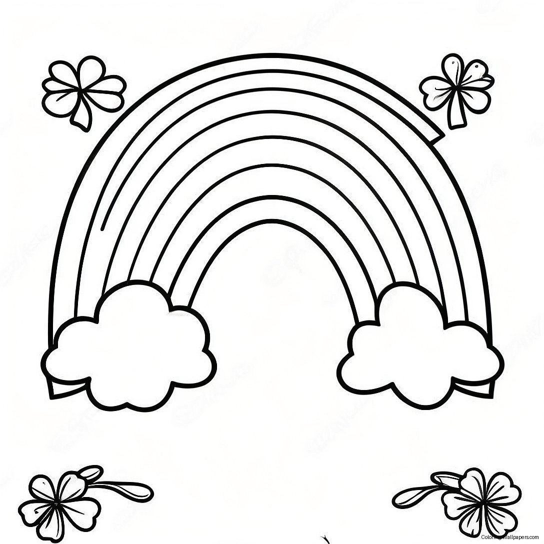 Page À Colorier D'un Arc-En-Ciel Coloré Avec Des Trèfles 45618