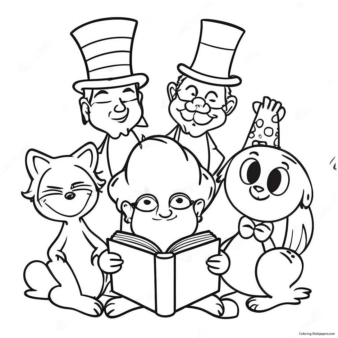 Colorful Read Across America Characters Coloring Page 3048