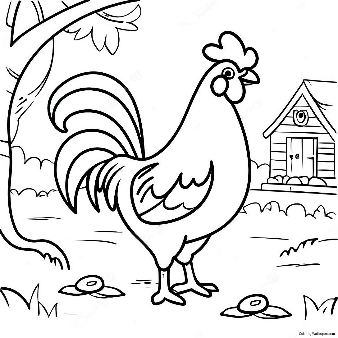 Colorful Rooster In A Farmyard Coloring Page 11659