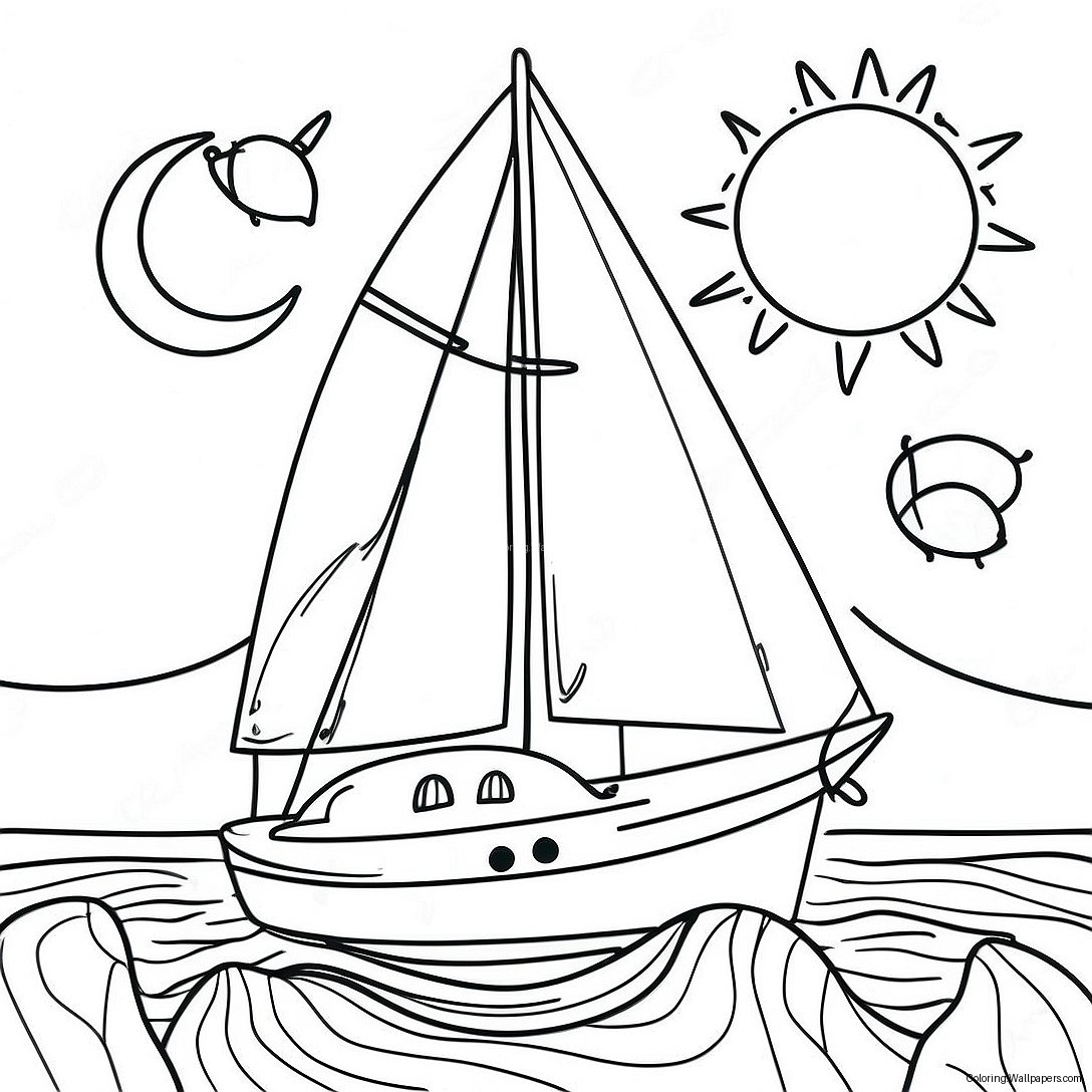 Colorful Sailboat On A Sunny Day Coloring Page 22440