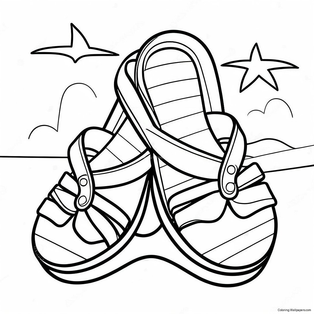 Colorful Sandals On The Beach Coloring Page 32712