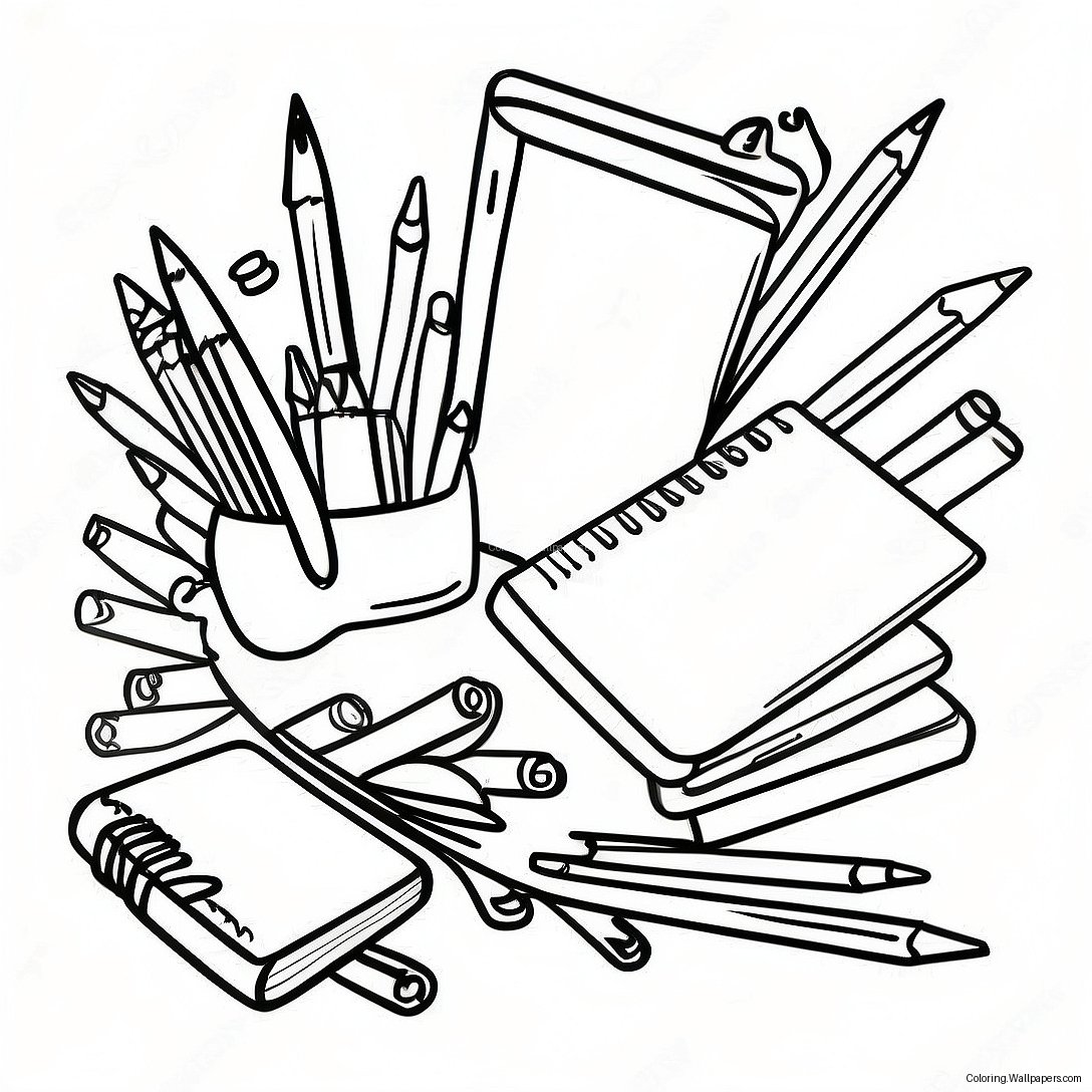 Colorful School Supplies Coloring Page 41057