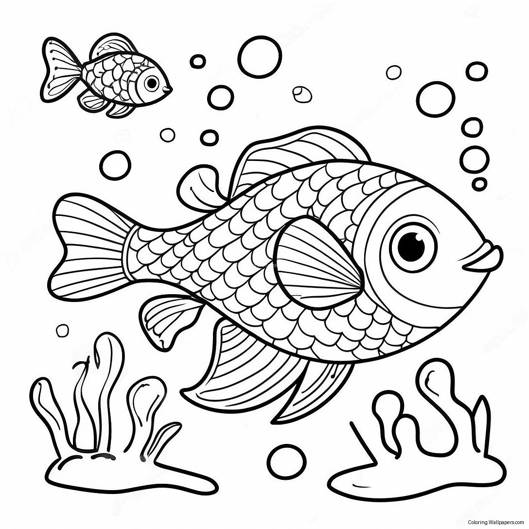 Colorful Slippery Fish Underwater Scene Coloring Page 39244