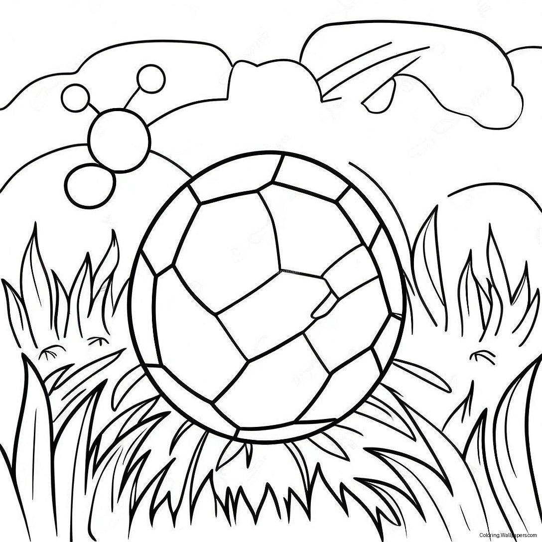 Page À Colorier Ballon De Football Coloré Dans L'herbe 10233