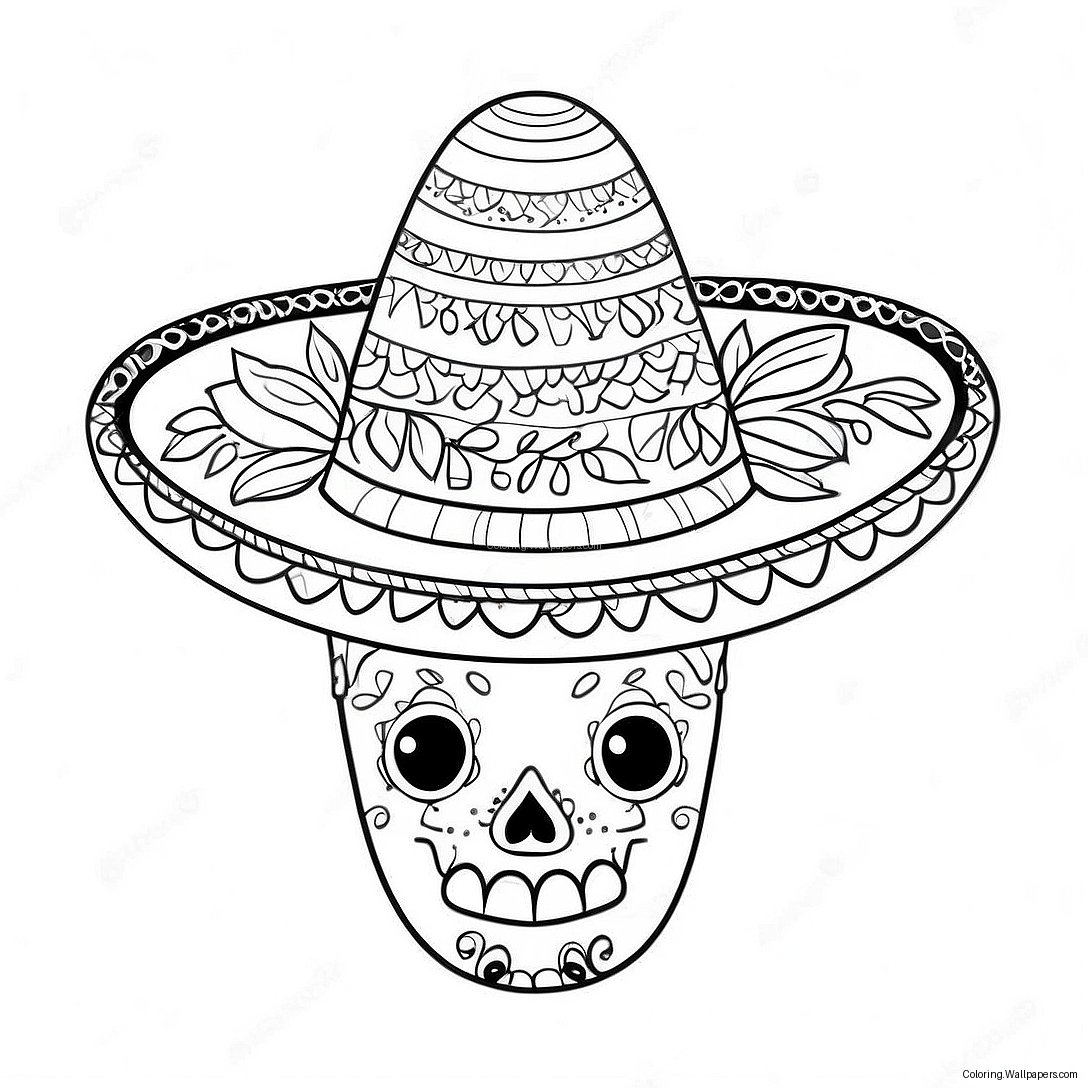 Colorful Sombrero With Flowers Coloring Page 56083