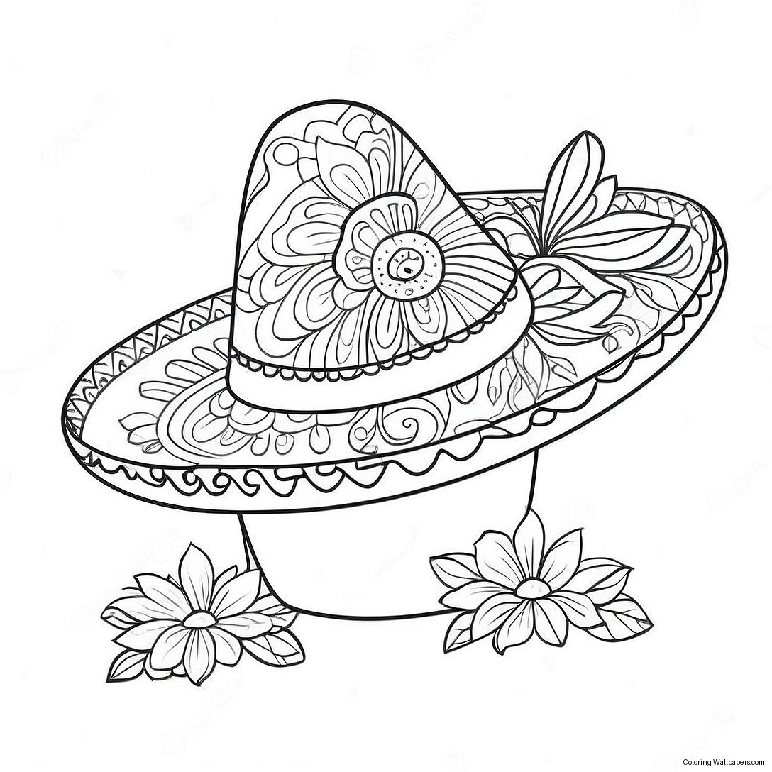 Colorful Sombrero With Flowers Coloring Page 56084