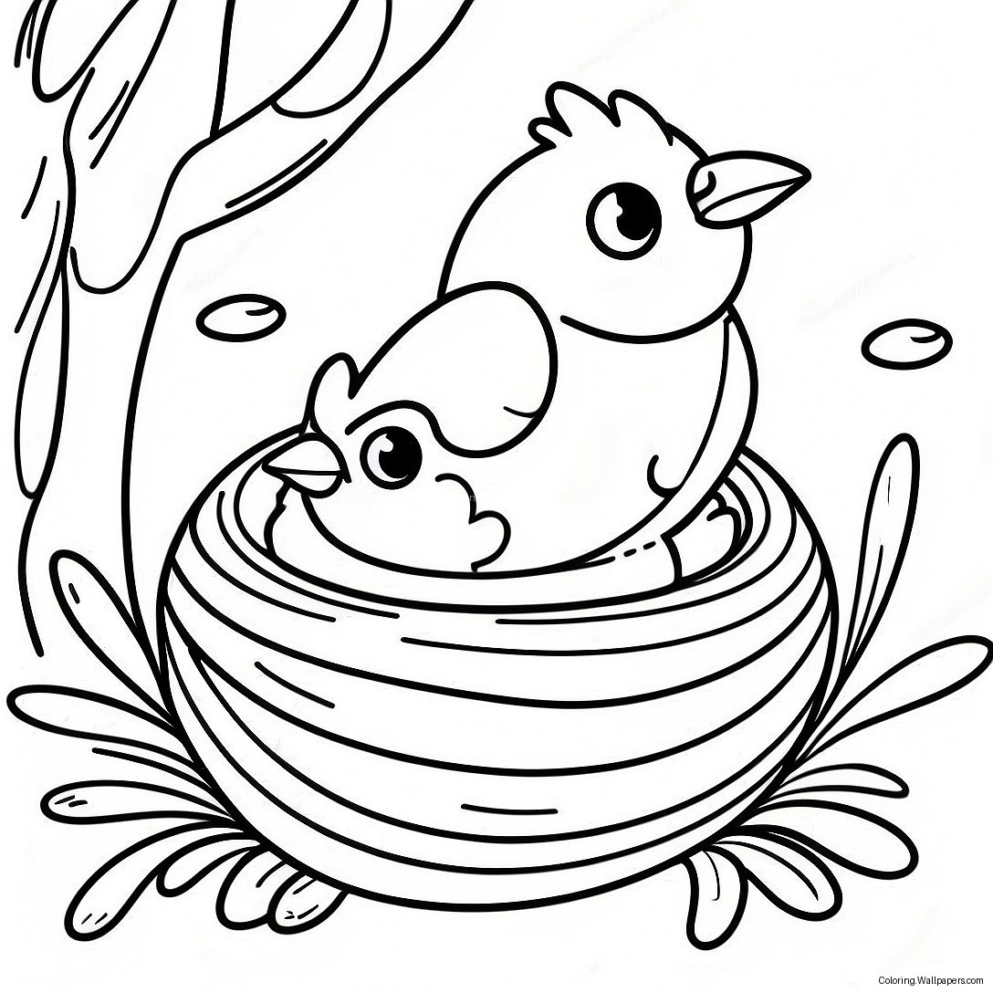 Colorful Spring Bird Nesting Coloring Page 43667