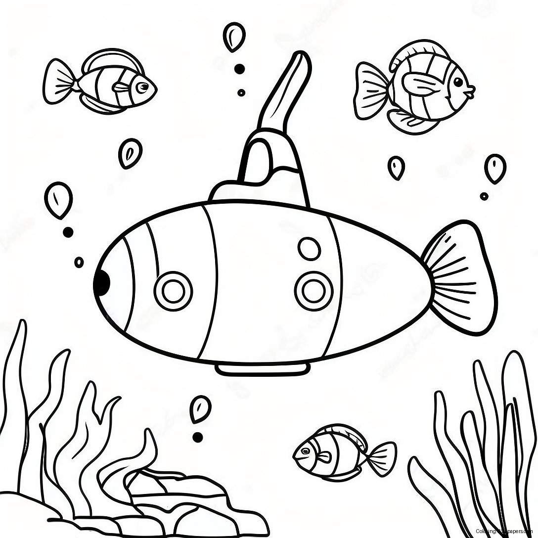 Colorful Submarine Underwater Scene Coloring Page 11747