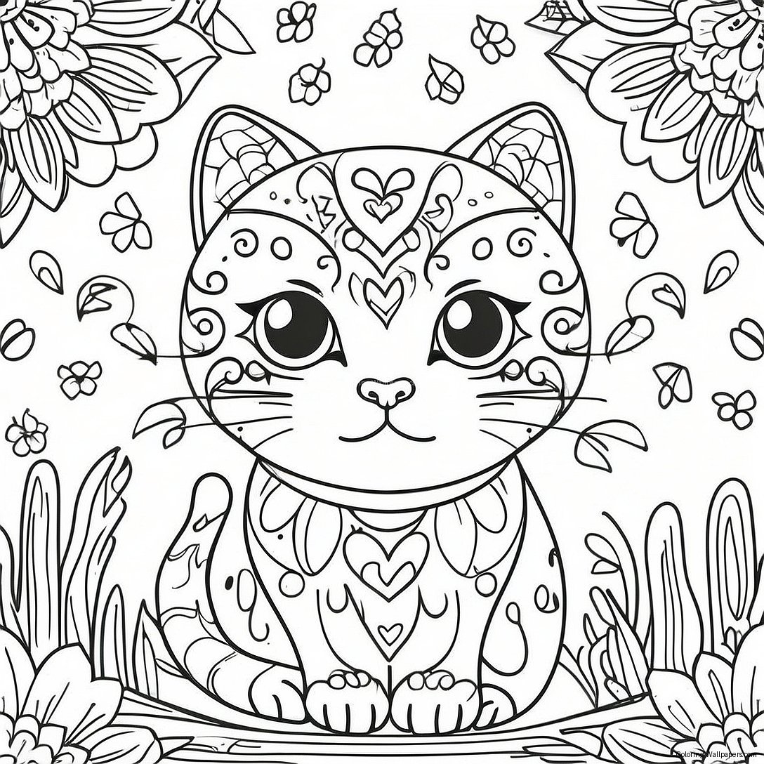 Feuille De Coloriage De Chat Crâne De Sucre Coloré 44605