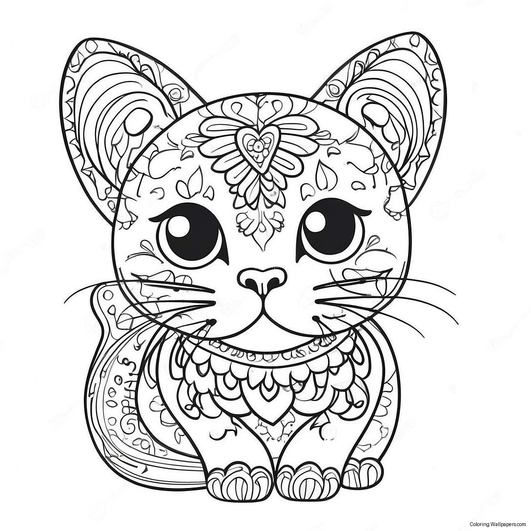 Colorful Sugar Skull Cat Coloring Page 44608