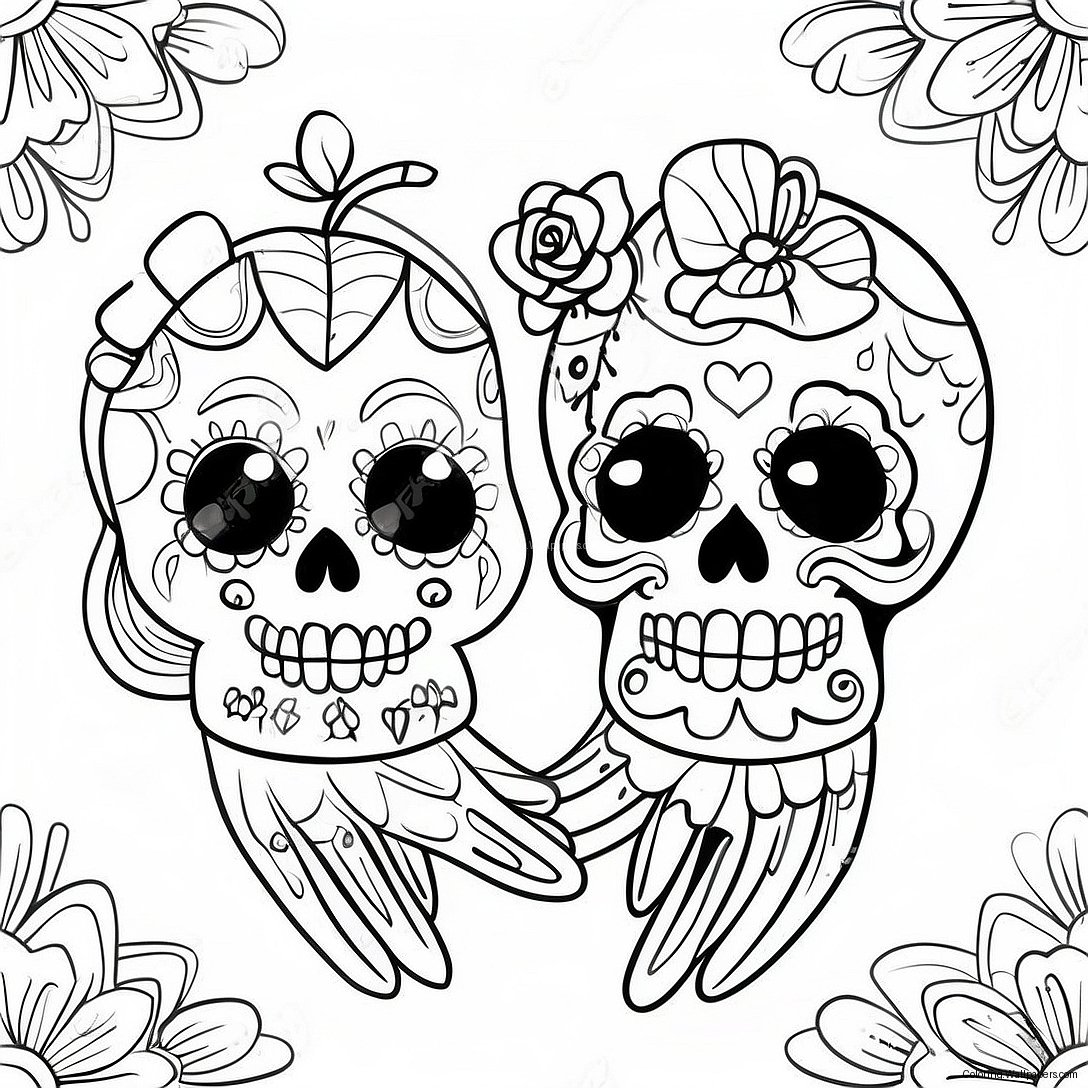 Página Para Colorear De Pareja De Calavera De Azúcar Colorida Tomados De La Mano 39248