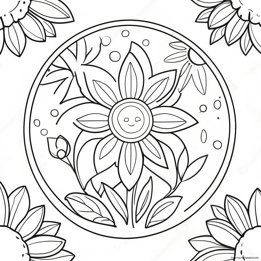 Colorful Suncatcher With Flowers Coloring Page 35319