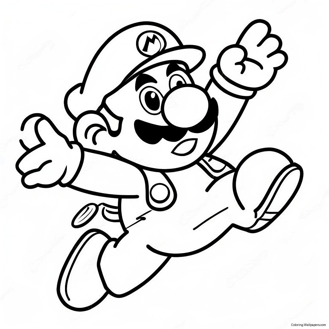 Colorful Super Mario Jumping Coloring Page 30074