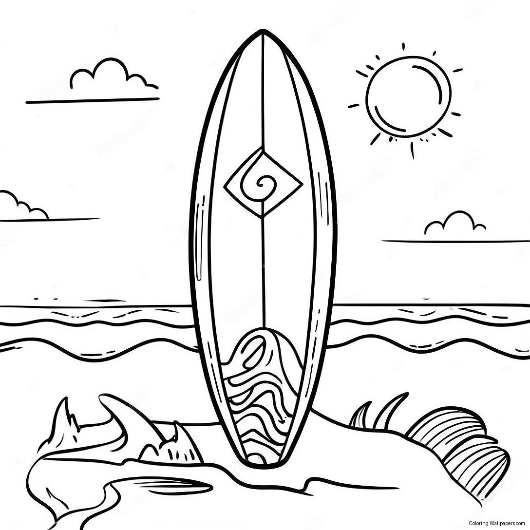 Colorful Surfboard On The Beach Coloring Page 45579