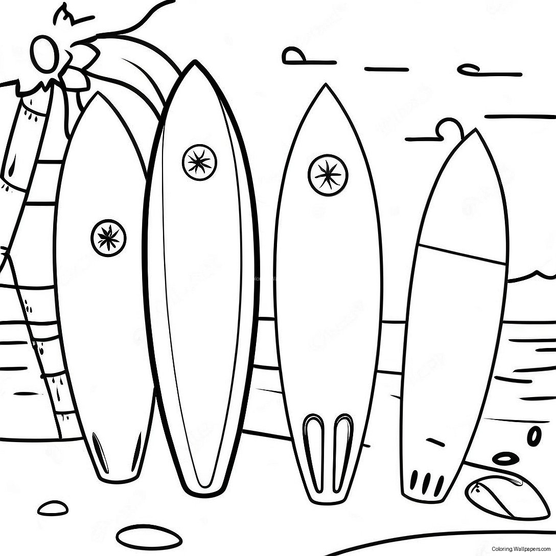 Colorful Surfboards On The Beach Coloring Page 44183