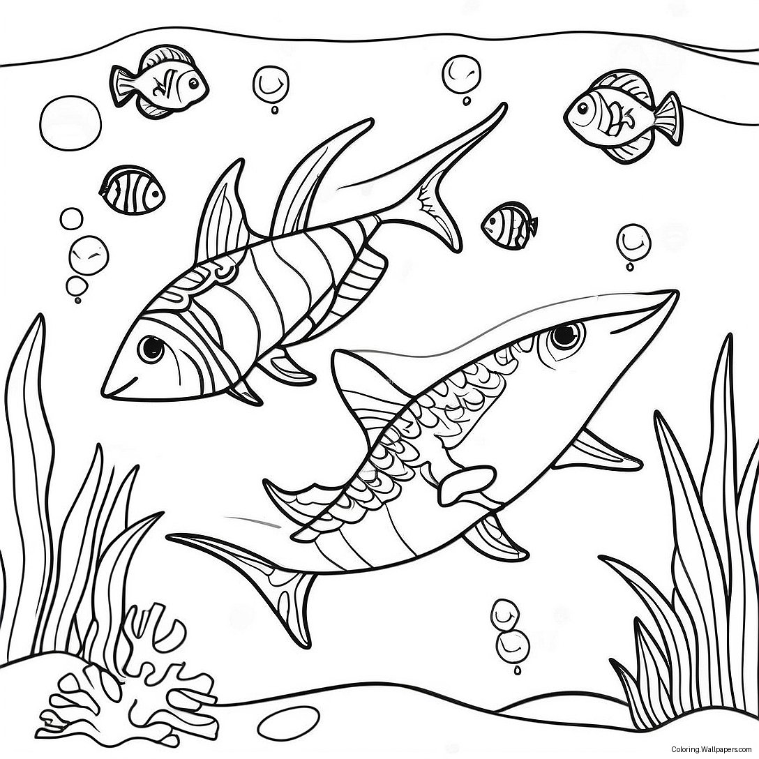 Colorful Swordfish Underwater Scene Coloring Page 28455