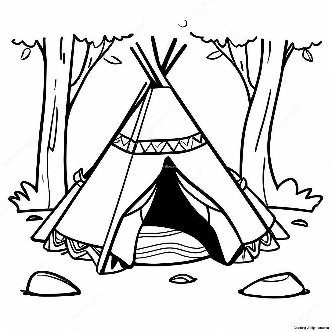 Colorful Teepee In The Forest Coloring Page 21765