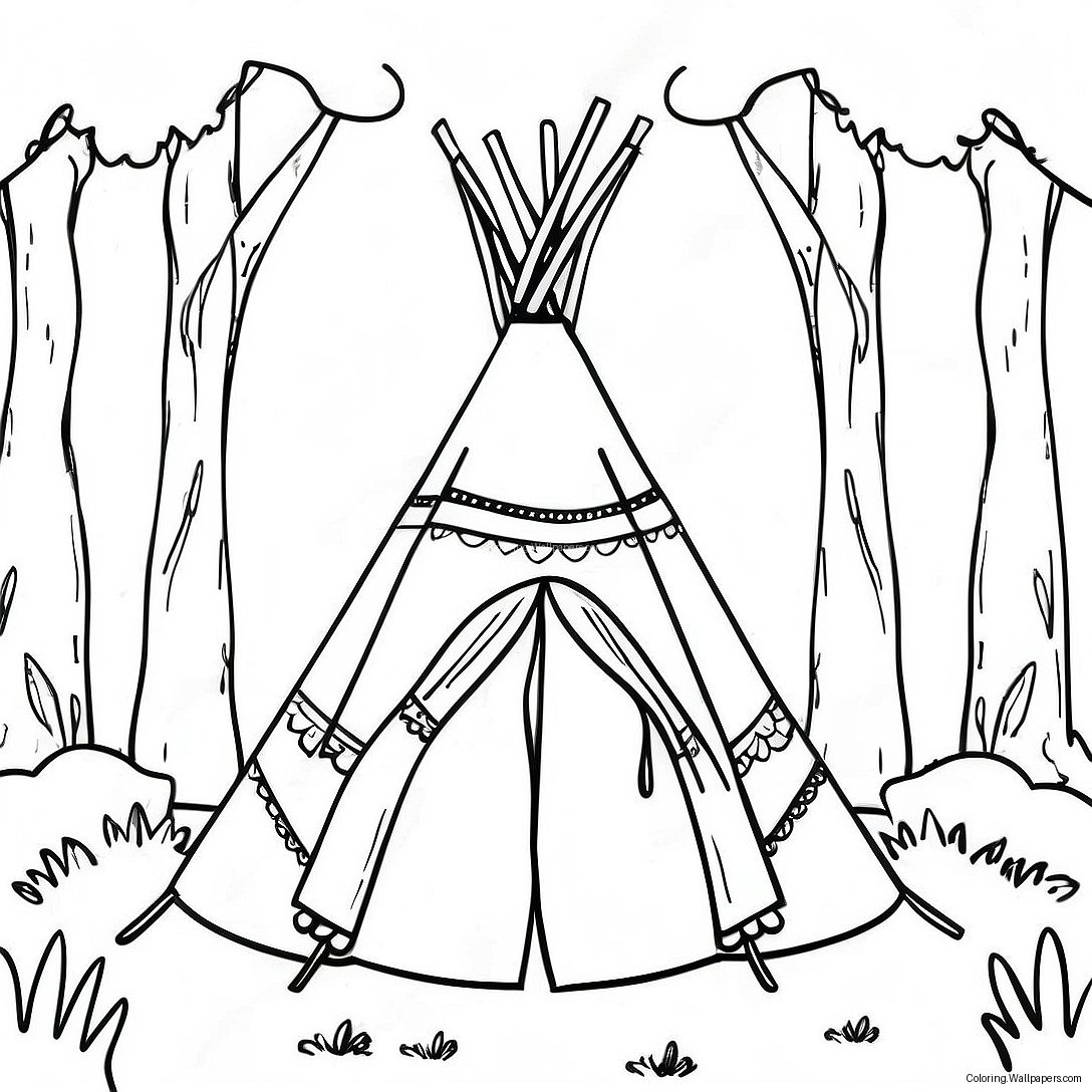 Colorful Teepee In The Forest Coloring Page 21767