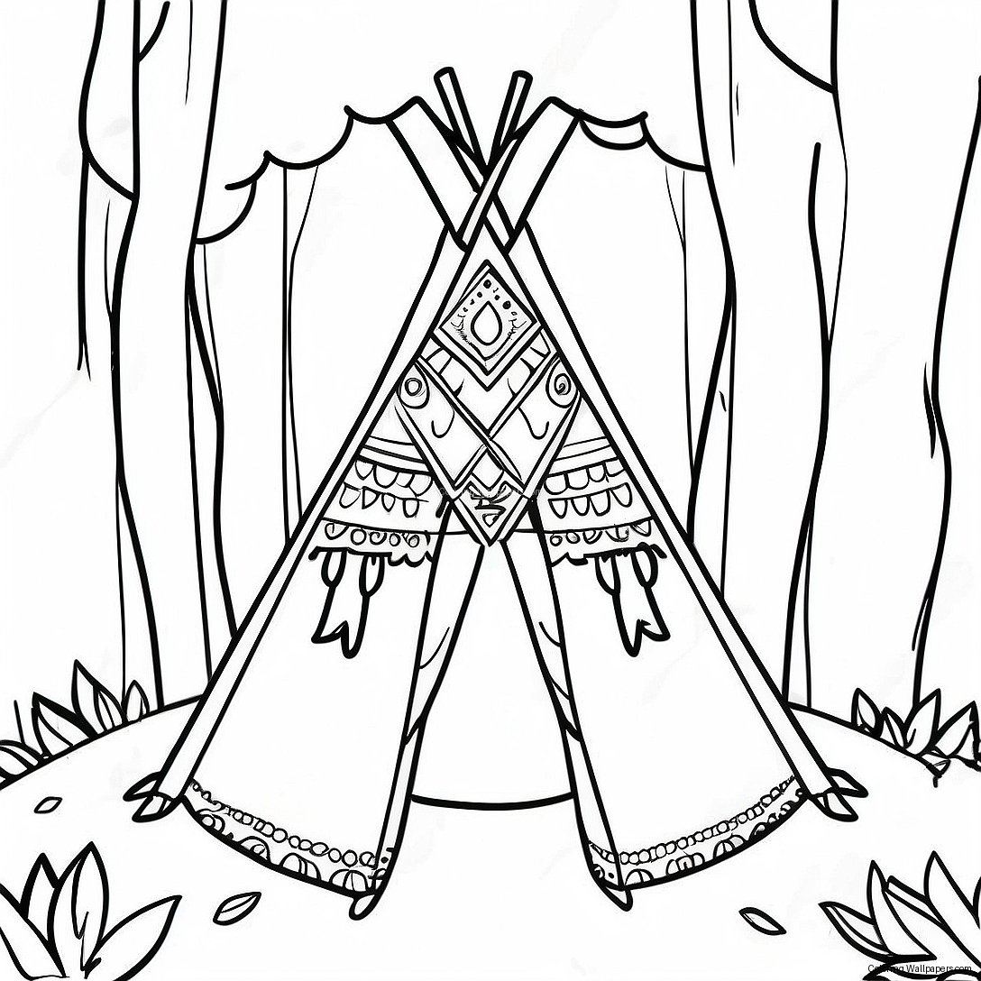 Colorful Teepee In The Forest Coloring Page 21768