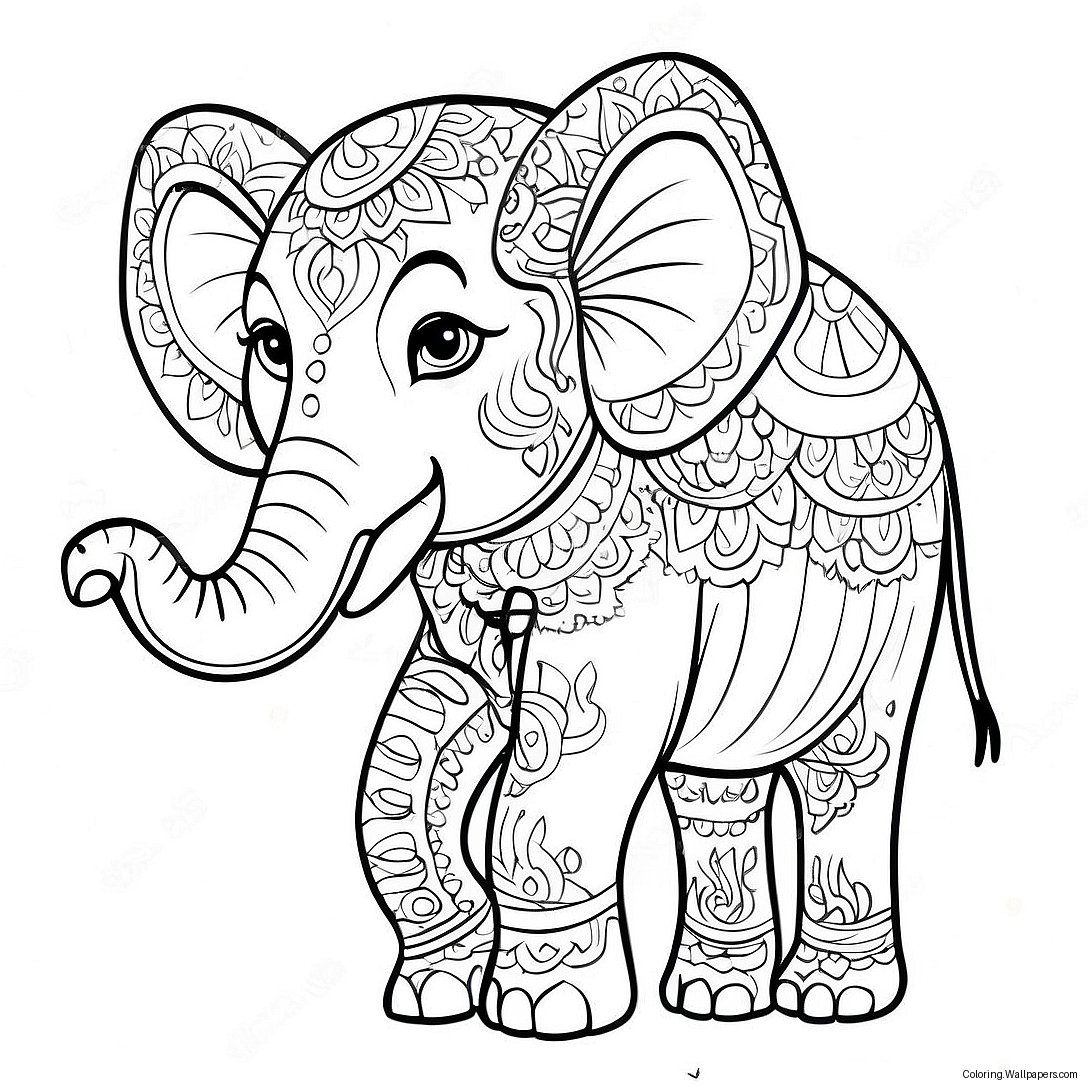 Colorful Thai Elephant Coloring Page 29012