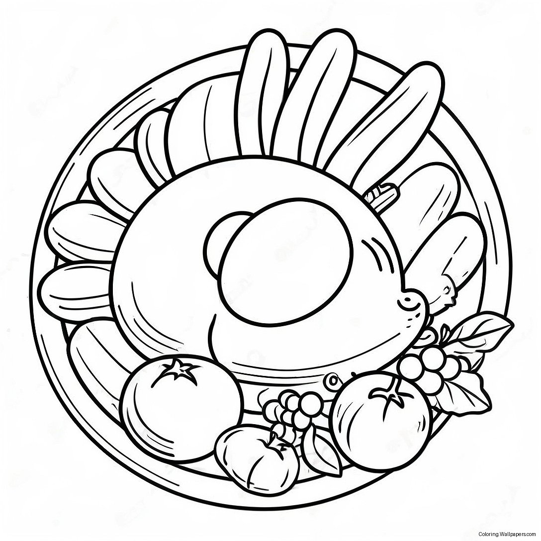 Färgglad Tacksägelse Tallrik Med Kalkon Och Tillbehör Målarbild 53988