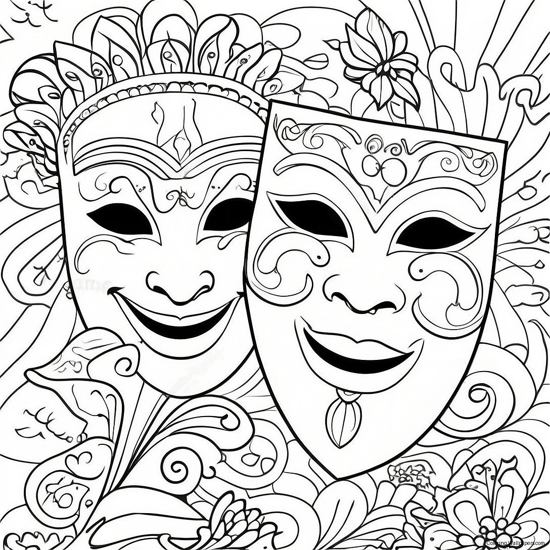 Colorful Theatre Masks Coloring Page 10927