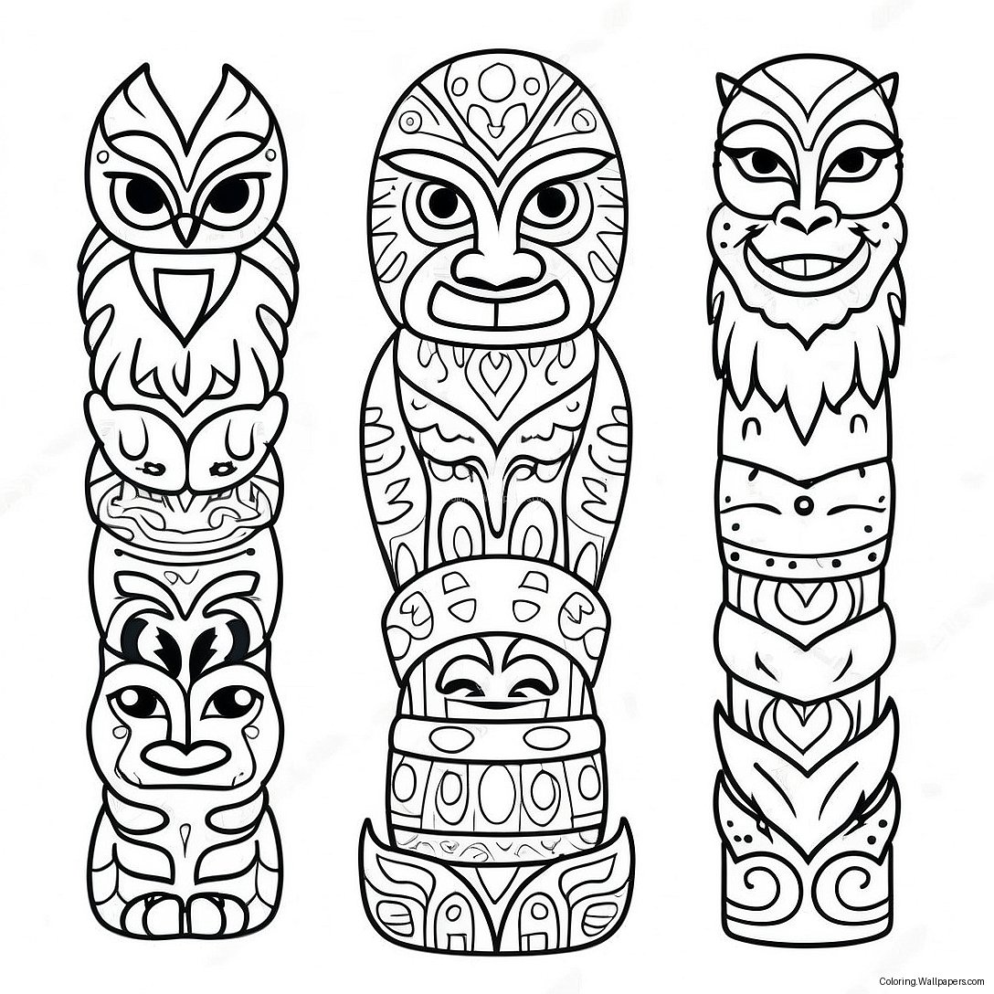 Colorful Totem Pole With Animals Coloring Page 16065