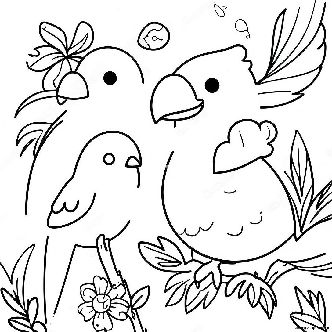 Page À Colorier D'oiseaux Tropicaux Colorés Et De Fleurs Vibrantes 22666