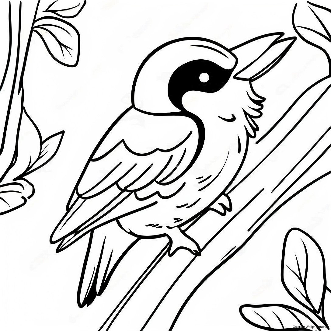 Colorful Woodpecker In A Tree Coloring Page 55363