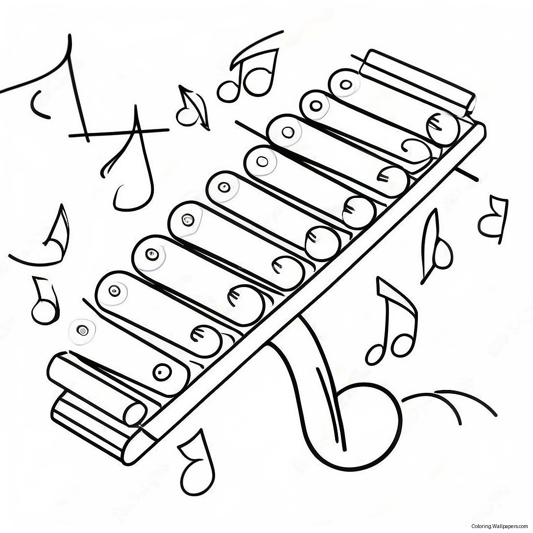 Kleurrijke Xylofoon Met Muzikale Noten Kleurplaat 49690