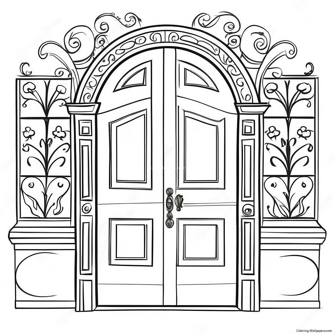 Coloring Page Of A Classic Wooden Door 15610