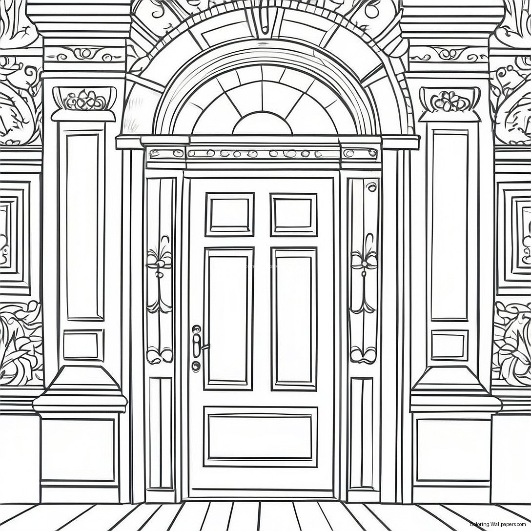 Coloring Page Of A Classic Wooden Door 15611