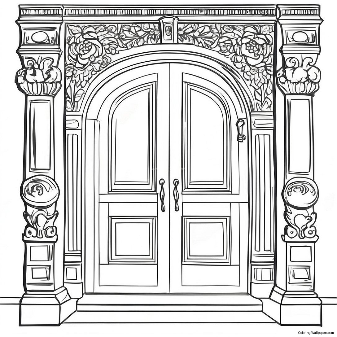 Coloring Page Of A Classic Wooden Door 15612