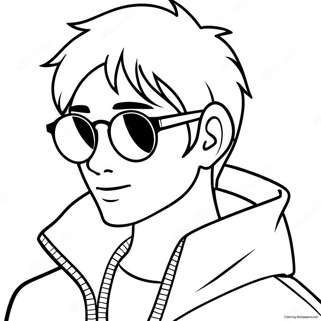 Página Para Colorear De Un Chico Anime Genial Con Gafas De Sol 12936