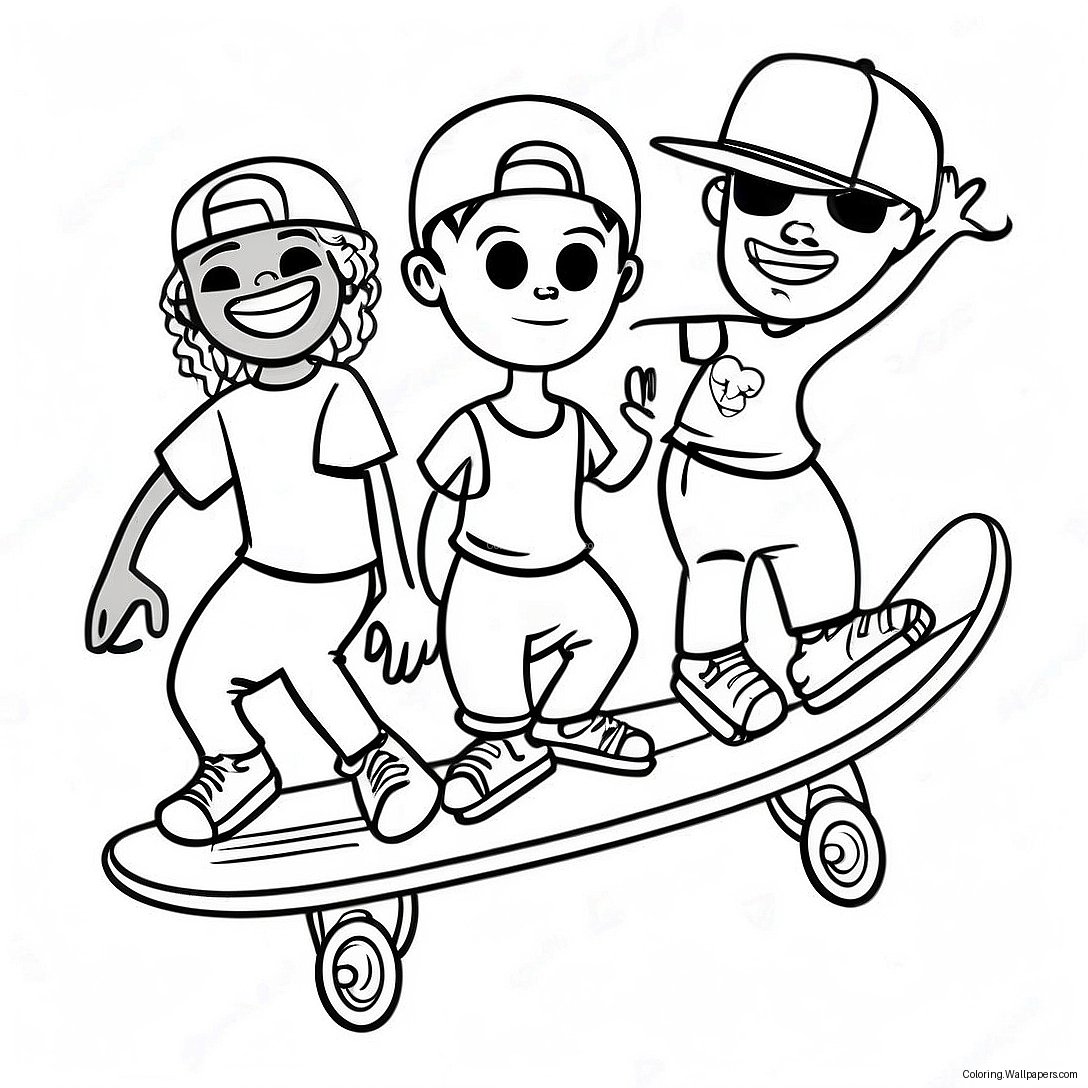 Pagini De Colorat Cu Homies Cool Pe Skateboard 14752