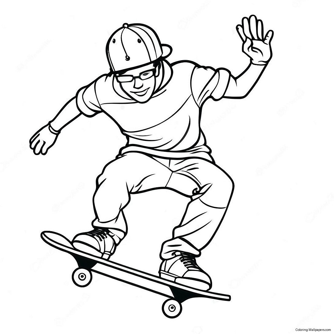 Cool Skateboarder Performing Tricks Coloring Page 5349