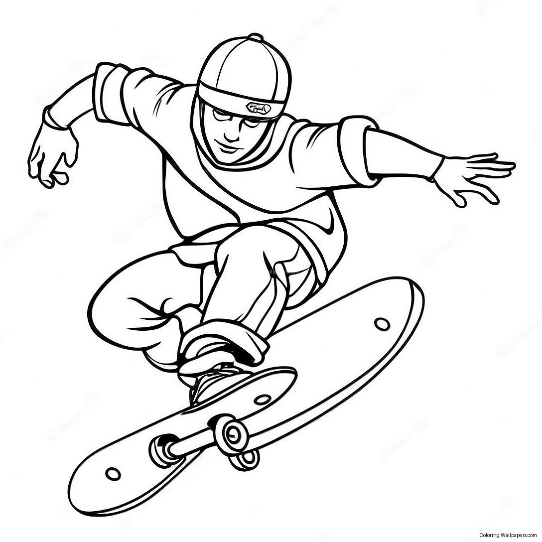 Cool Skateboarder Performing Tricks Coloring Page 5350