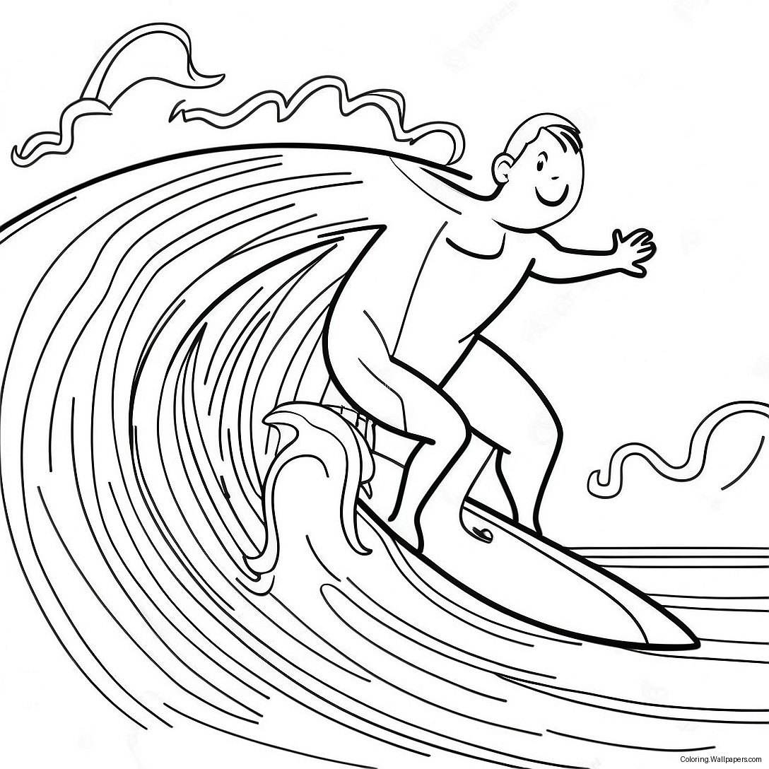 Cool Surfer Riding A Wave Coloring Page 13938